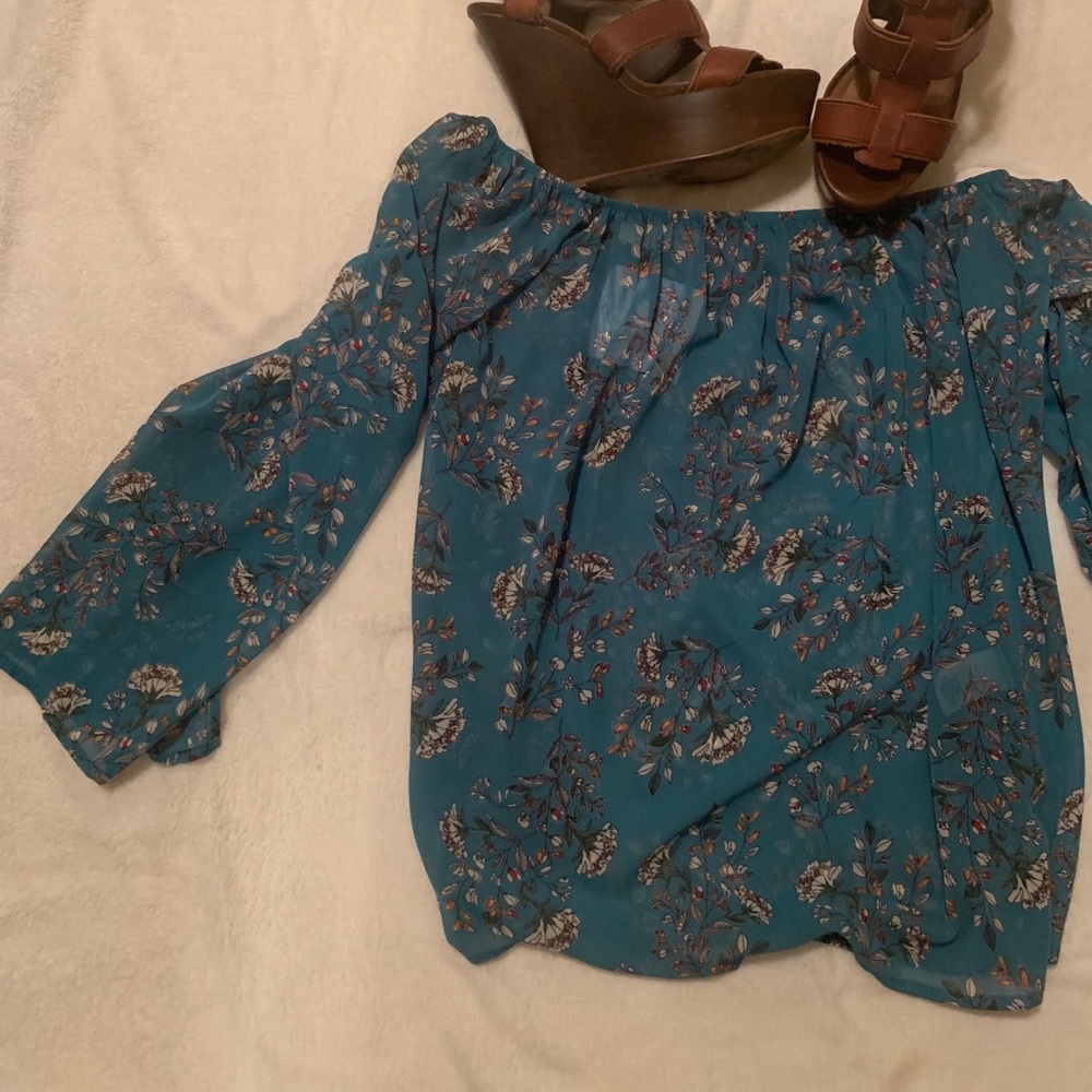 Floral sheer off the shoulder top